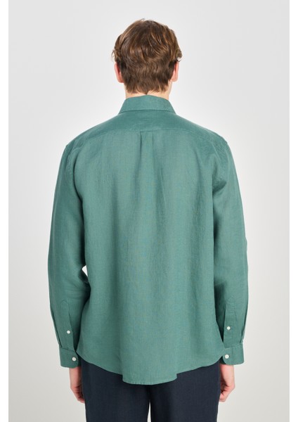 Regular Fit Normal Kesim Yeşil Keten Gömlek indirimleri