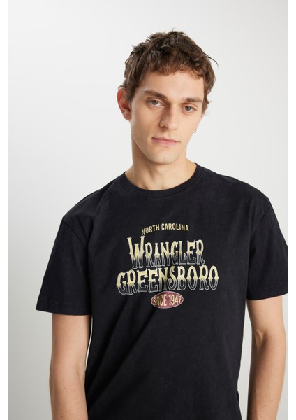 %100 Pamuk Relaxed Fit Geniş Kesim Big Logo Siyah Tişört fırsatları