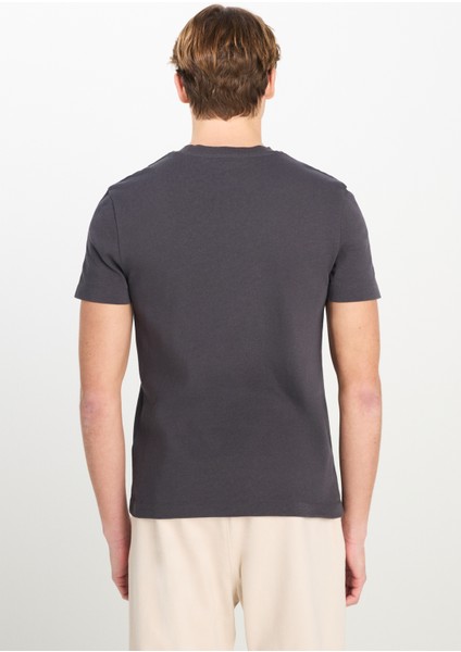 %100 Pamuk Relaxed Fit Geniş Ksim Bisiklet Yaka Antrasit Basic Tişört indirimleri