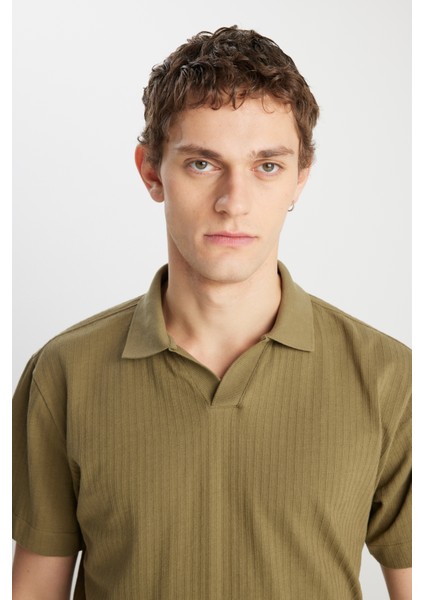 Relaxed Fit Geniş Kesim Haki Polo Tişört fırsatları