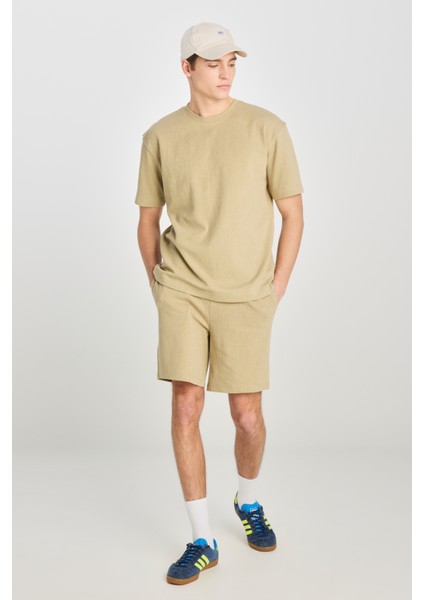 Relaxed Fit Geniş Kesim Normal Bel Pamuklu Açık Yeşil Sweatşort