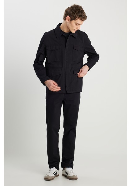 Regular Fit Normal Kesim %100 Pamuk Siyah Military Ceket