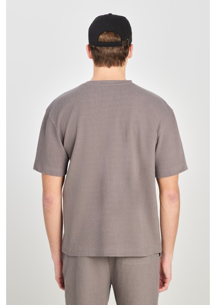 Relaxed Fit Geniş Kesim Bisiklet Yaka Gri Pamuklu Tişört indirimleri