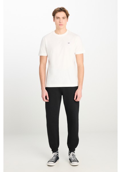 %100 Pamuk Regular Fit Normal Kesim Ribanalı Paça Siyah Jogger Pantolon