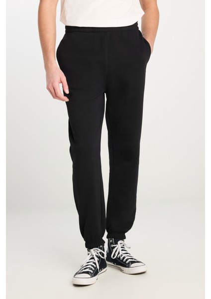 %100 Pamuk Regular Fit Normal Kesim Ribanalı Paça Siyah Jogger Pantolon fırsatları