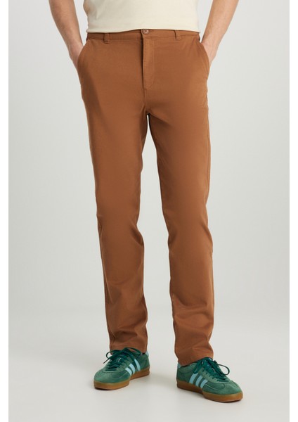 Slim Fit Dar Kesim Normal Bel Darpaça Bordo Chino Pantolon