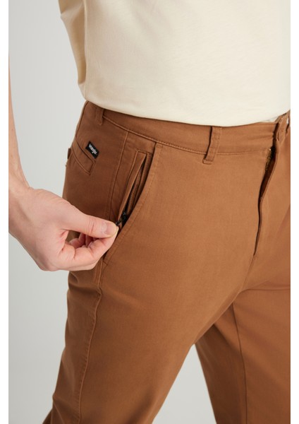 Slim Fit Dar Kesim Normal Bel Darpaça Bordo Chino Pantolon