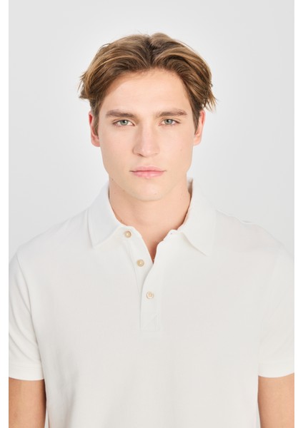 %100 Pamuk Regular Fit Normal Kesim Ekru Polo Yaka Tişört fırsatları