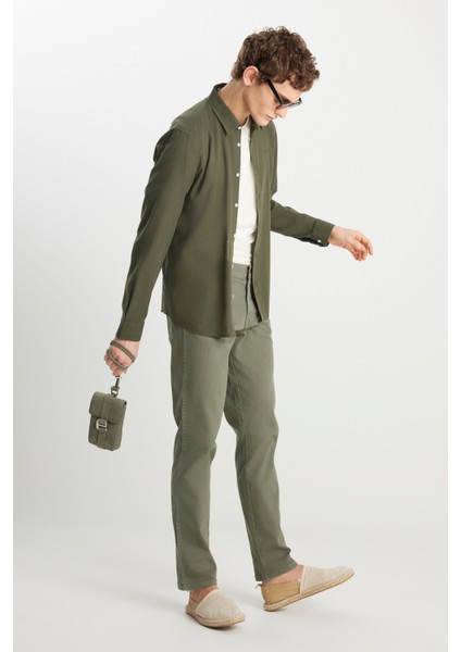 Texas Slim Fit Dar Kesim Normal Bel Haki Esnek Pantolon