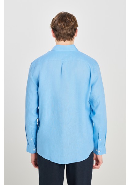 Regular Fit Normal Kesim Mavi Keten Gömlek indirimleri