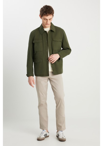 Regular Fit Normal Kesim %100 Pamuk Haki Military Ceket