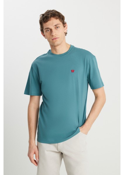 %100 Pamuk Relaxed Fit Geniş Kesim Minimal Logo Lacivert Tişört