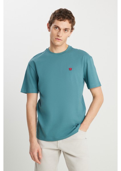 %100 Pamuk Relaxed Fit Geniş Kesim Minimal Logo Lacivert Tişört fiyatları