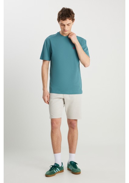 %100 Pamuk Relaxed Fit Geniş Kesim Minimal Logo Lacivert Tişört modelleri