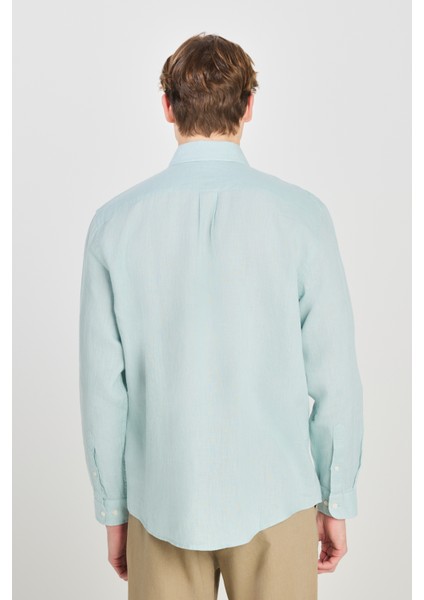 Regular Fit Normal Kesim Mint Yeşili Keten Gömlek indirimleri