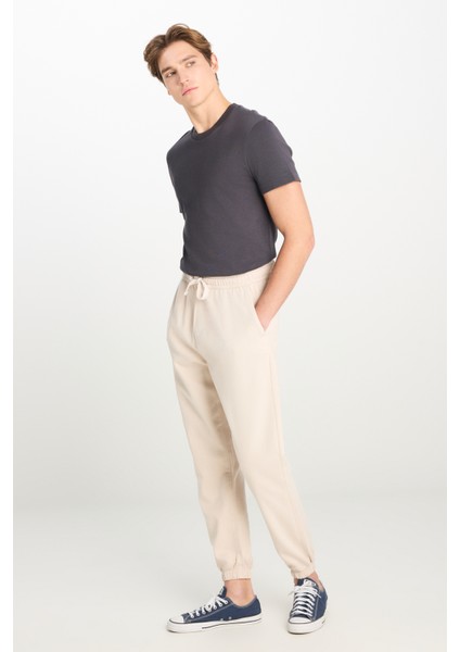 Regular Fit Normal Kesim Ribanalı Paça Taş Rengi Jogger Pantolon