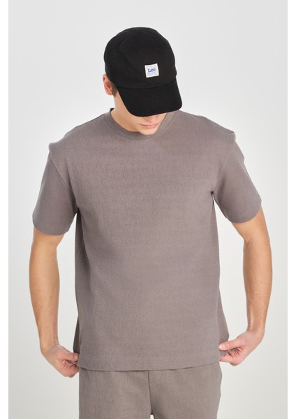 Relaxed Fit Geniş Kesim Bisiklet Yaka Gri Pamuklu Tişört fiyatları