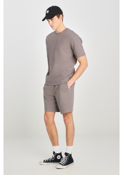 Relaxed Fit Geniş Kesim Bisiklet Yaka Gri Pamuklu Tişört modelleri