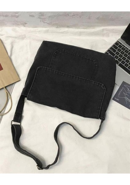 Vintage Unisex Kot Gri Renkli Iç Hacmi Geniş Postacı Çantası