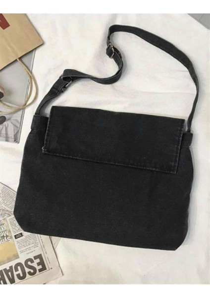 Vintage Unisex Kot Gri Renkli Iç Hacmi Geniş Postacı Çantası