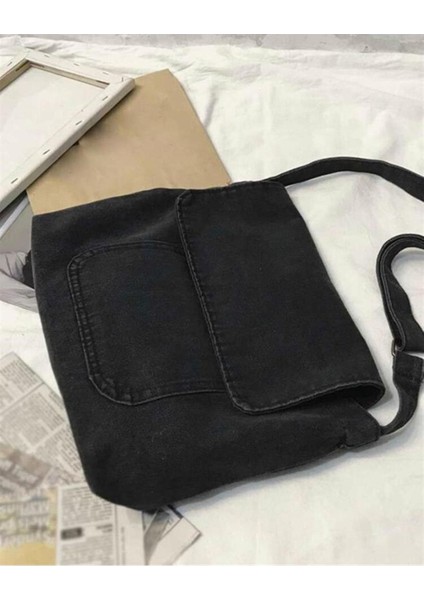 Vintage Unisex Kot Gri Renkli Iç Hacmi Geniş Postacı Çantası