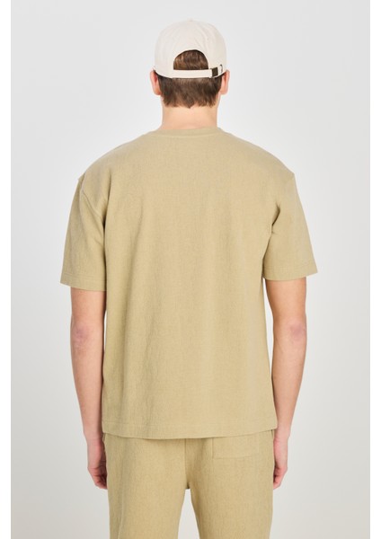 Relaxed Fit Geniş Kesim Bisiklet Yaka Pamuklu Açık Yeşil Tişört indirimleri