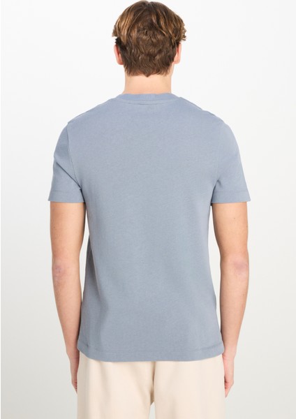 %100 Pamuk Relaxed Fit Geniş Kesim Bisiklet Yaka Mavi Basic Tişört indirimleri