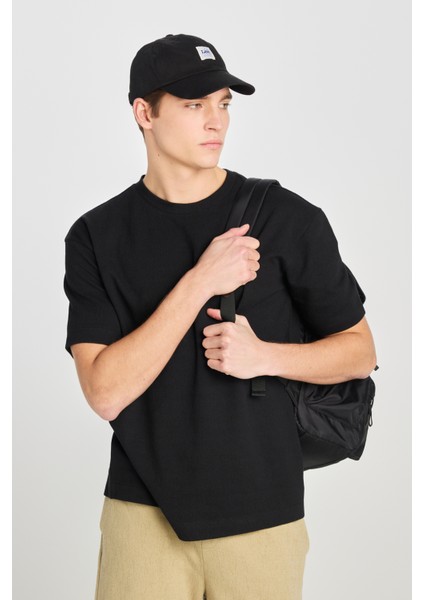 Relaxed Fit Geniş Kesim Bisiklet Yaka Pamuklu Siyah Tişört