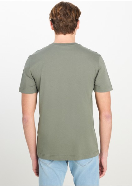 Regular Fit Normal Kesim Bisiklet Yaka Pamuklu Haki Tişört indirimleri