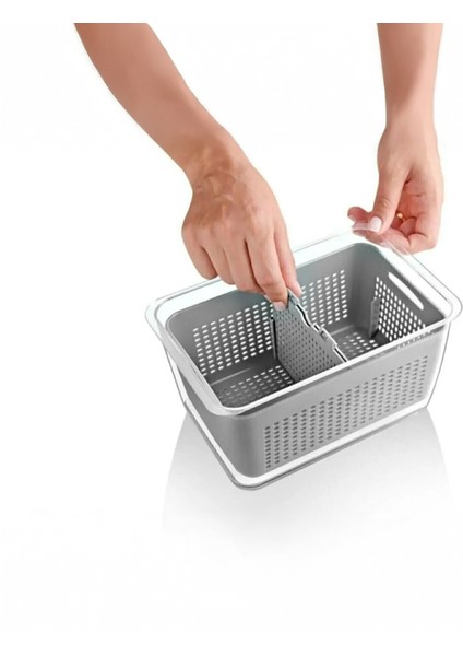 3'lü 2,5 Litre Süzgeçli Bölmeli Organizer Buzdolabı Hava Geçirmez Saklama Kabı