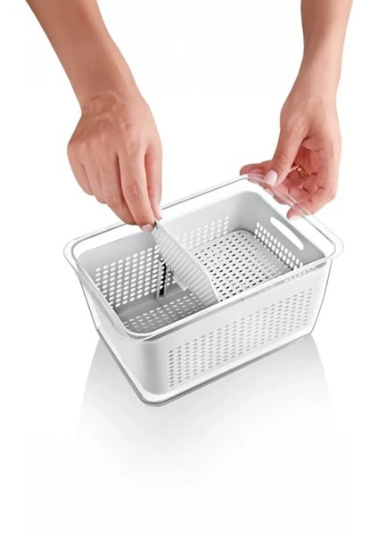 4'lü 2,5 Litre Süzgeçli Bölmeli Organizer Buzdolabı Hava Geçirmez Saklama Kabı
