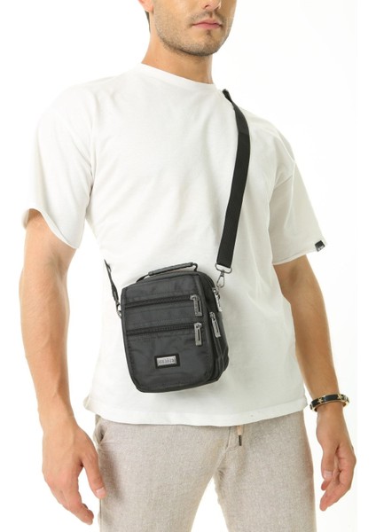 Çok Gözlü Erkek Çanta, Çapraz ve Omuz Askılı, Siyah, Şık ve Pratik Tasarım