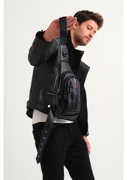 Şık Siyah Hakiki Deri Çapraz ve Göğüs Çantası, Zarif ve Kullanışlı Tasarım