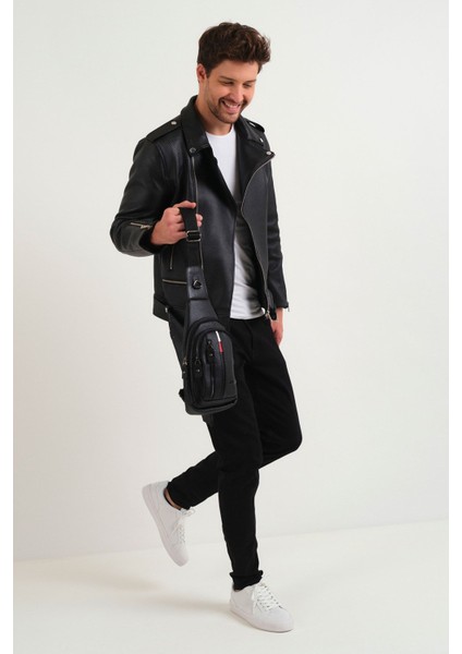 Şık Siyah Hakiki Deri Çapraz ve Göğüs Çantası, Zarif ve Kullanışlı Tasarım modelleri