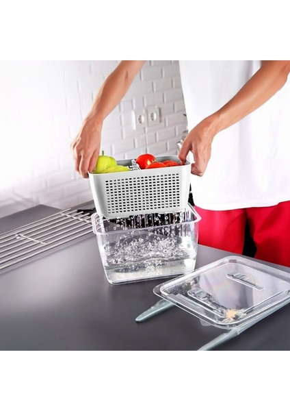 2'li 9 Litre Süzgeçli Bölmeli Organizer Buzdolabı Hava Geçirmez Saklama Kabı