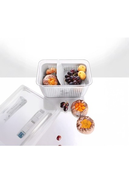 2'li 9 Litre Süzgeçli Bölmeli Organizer Buzdolabı Hava Geçirmez Saklama Kabı