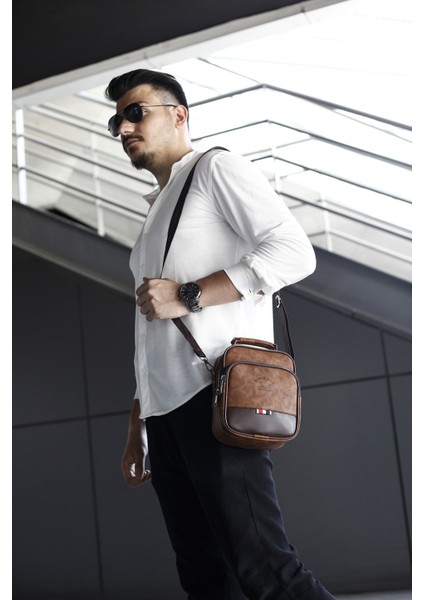 Şık kahverengi deri el ve omuz çanta ile mekanizmalı kartlık seti modelleri