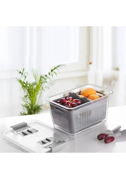 5'li 2,5 Litre Süzgeçli Bölmeli Organizer Buzdolabı Hava Geçirmez Saklama Kabı