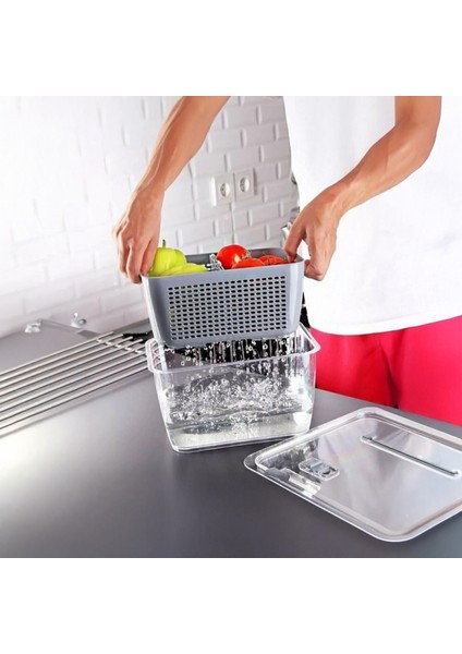 5'li 2,5 Litre Süzgeçli Bölmeli Organizer Buzdolabı Hava Geçirmez Saklama Kabı
