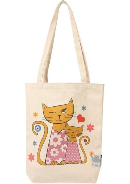 Sevimli kedili hafif ve şık orta boy tekstil çanta, günlük kullanım için ideal