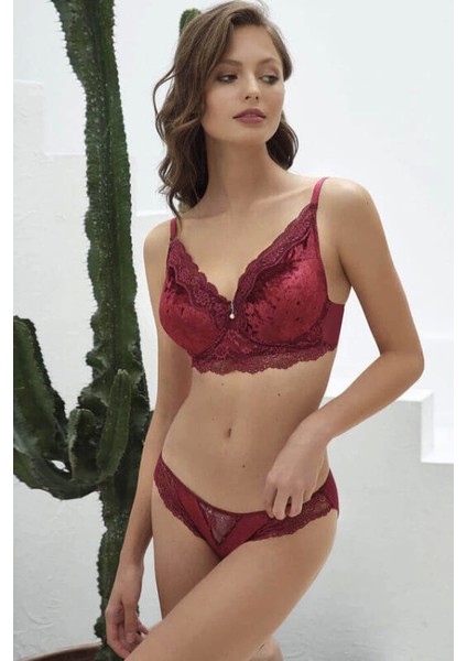 Kadife Balenli Destekli Dolgulu Dantelli Büstiyer Sütyen ve Slip Takım 4805 fırsatları