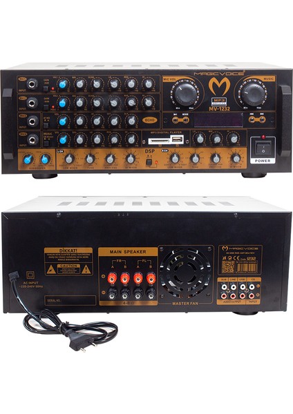 Hpy Y MV-1232 2*80W Usb/sd Bt Uk-Balans 4 Mik Giriş-4 Hop Çıkışlı Stereo Küp Mixer Trafosuz Anfi