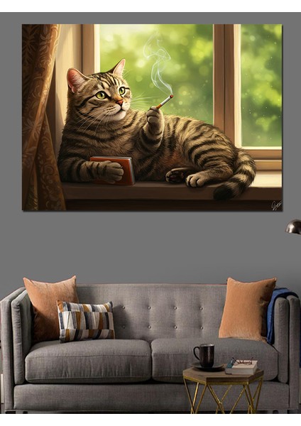 Pencere Kenarındaki Kedi Dekoratif Kanvas - Mdf Ahşap Tablo