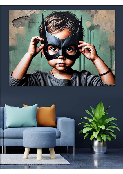 Maskeli Çocuk Kahraman Dekoratif Kanvas - Mdf Ahşap Tablo