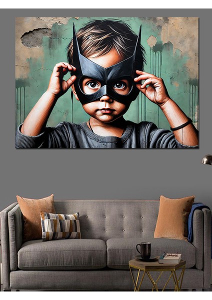 Maskeli Çocuk Kahraman Dekoratif Kanvas - Mdf Ahşap Tablo fiyatları