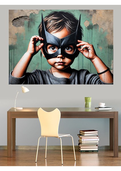 Maskeli Çocuk Kahraman Dekoratif Kanvas - Mdf Ahşap Tablo modelleri
