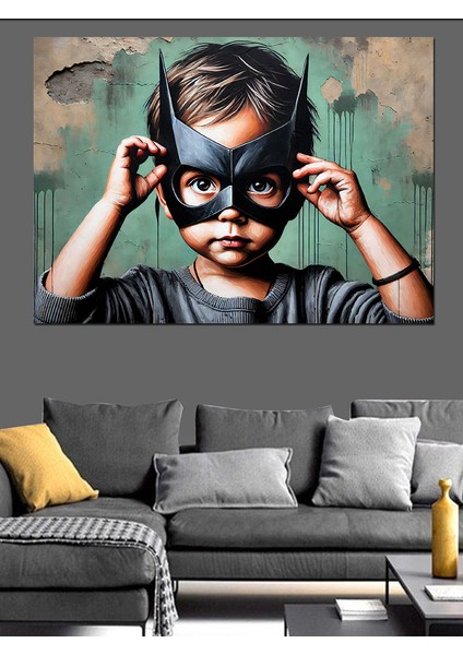 Maskeli Çocuk Kahraman Dekoratif Kanvas - Mdf Ahşap Tablo fırsatları
