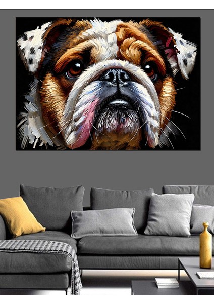 Üzgün Bulldog Portresi Dekoratif Kanvas - Mdf Ahşap Tablo
