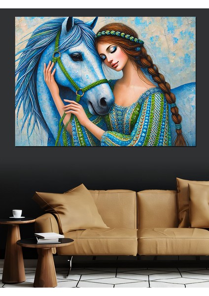 At ve Kadın Figürü Dekoratif Kanvas - Mdf Ahşap Tablo