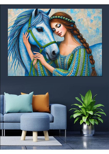 At ve Kadın Figürü Dekoratif Kanvas - Mdf Ahşap Tablo fiyatları